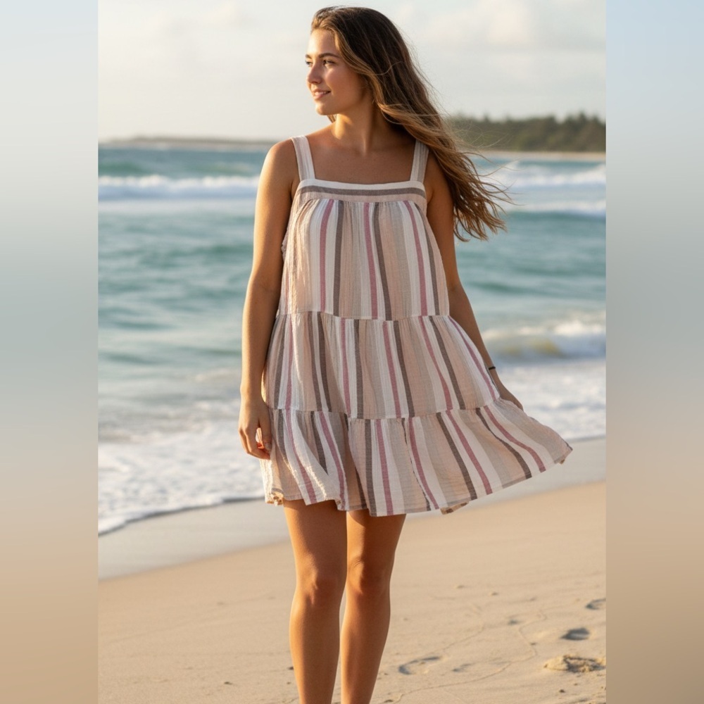 Goa Beachwear by Japna Striped Tiered Dress